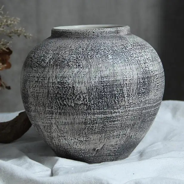 Retro Ceramic Large Vase Tabletop Flower Arrangement Hotel Villa Living Room Pottery Jar Decoration