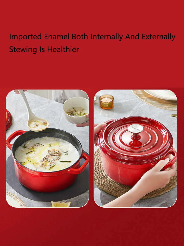 COOKER KING Cast Iron Enamel Non Stick Pot Household Stew soup Pot Gas Induction Cooker Universal Cooking Cookware