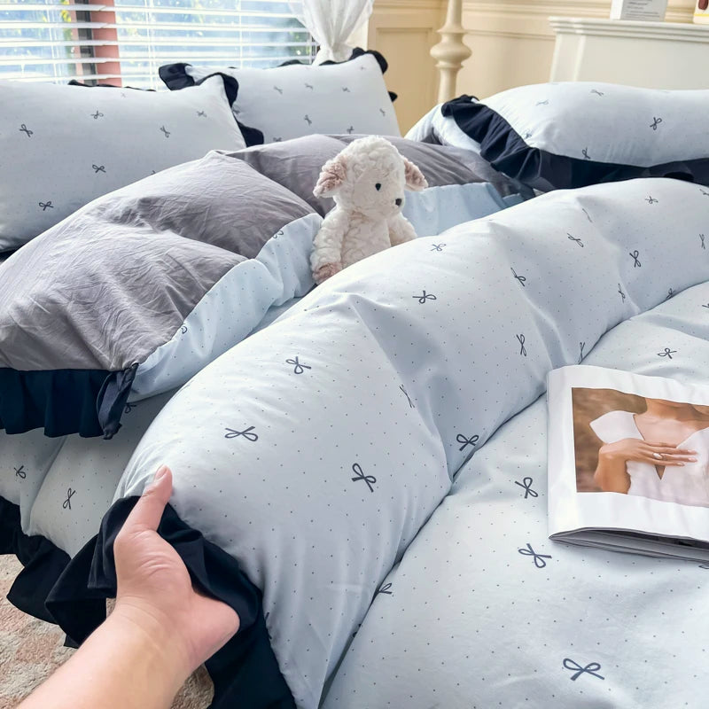 2025 Princess Bedding Set Lace Floral Wash Cotton 4pcs Bedding Quilt Cover Sheet And Pillowcases For Girl Spring Home Textiles