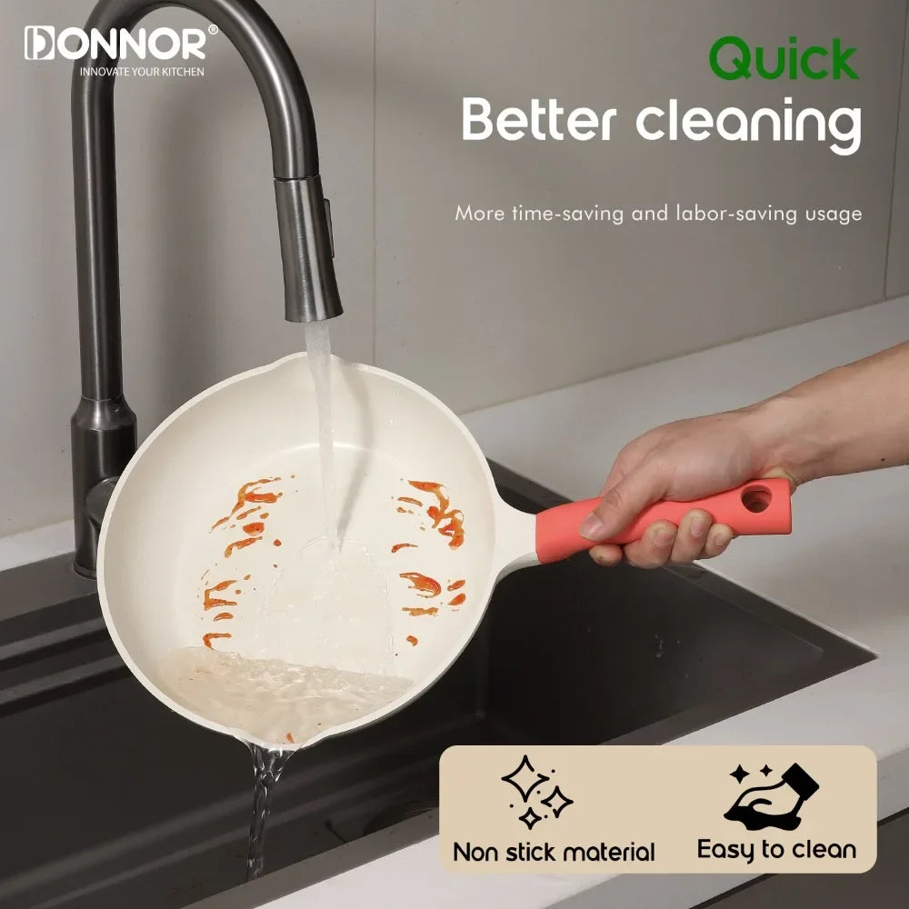 DONNOR Kitchen Pots and Pans Set Non Stick Ceramic Set of Pots with Lid Cooking Pot Frying Pan Nonstick with Pot Protectors
