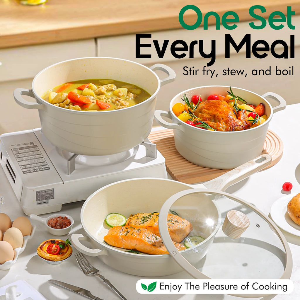 DONNOR 3 Piece Stock Pot with Lids Set, Nonstick Ceramic Coating Kitchen Cooking Casserole,  Oven for Stovetops and Induction