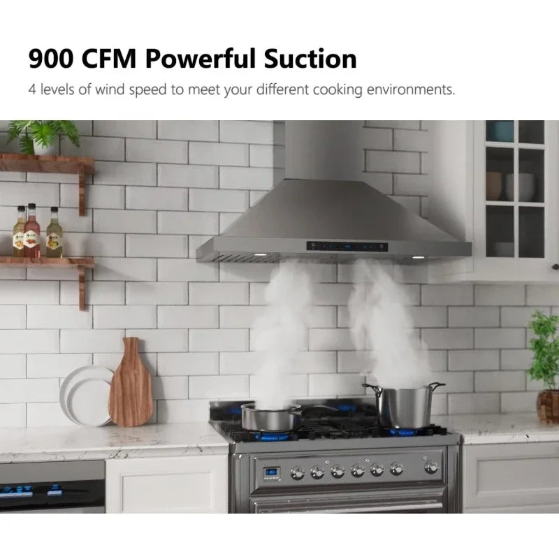 Bestseller 36-inch Wall Mount Range Hood 900 CFM Ducted/Ductless Convertible, Kitchen Chimney Vent Stainless Steel(IKP02-36'')
