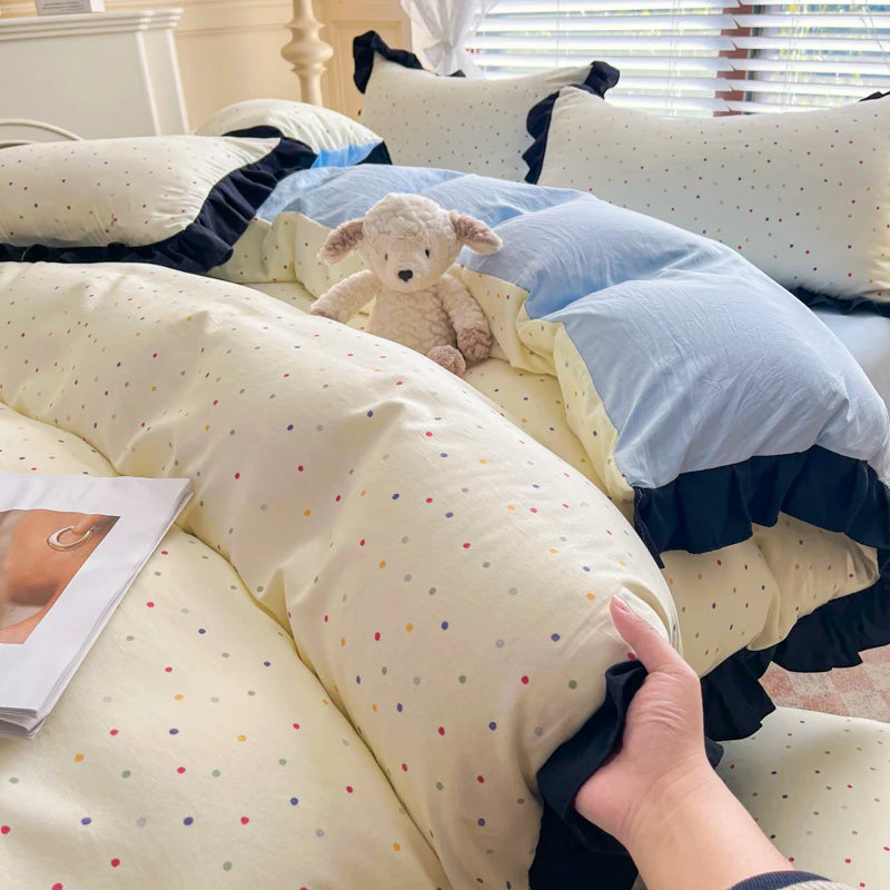 2025 Princess Bedding Set Lace Floral Wash Cotton 4pcs Bedding Quilt Cover Sheet And Pillowcases For Girl Spring Home Textiles