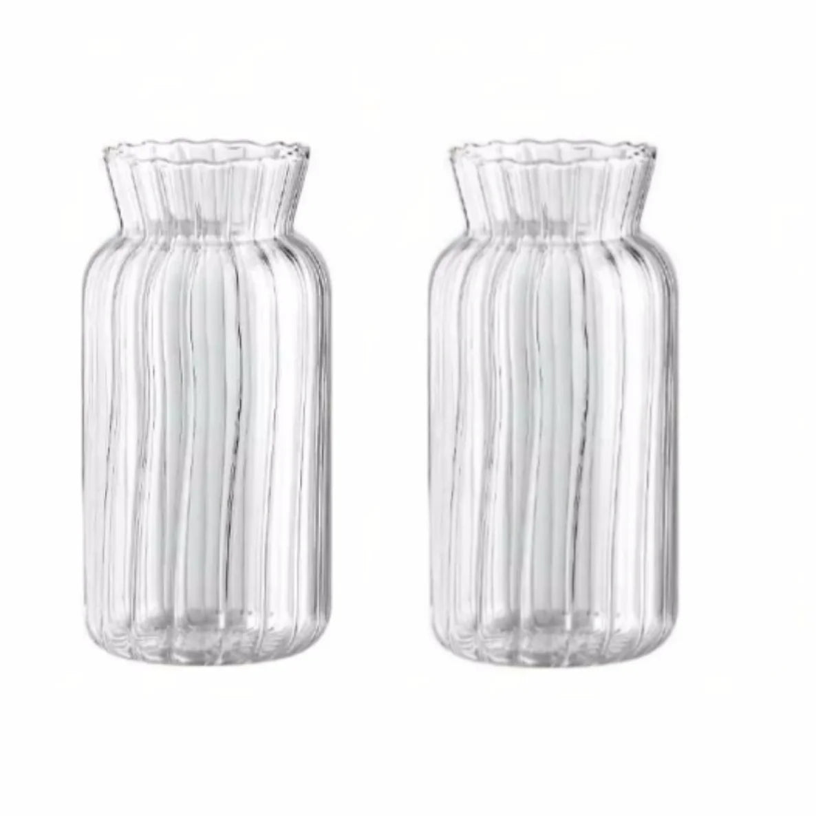 Transparent Glass Vases Hydroponic Plants Flower Arrangement Bottle Mini Retro Striped Vase Home Room Dinner Table Decor ﻿