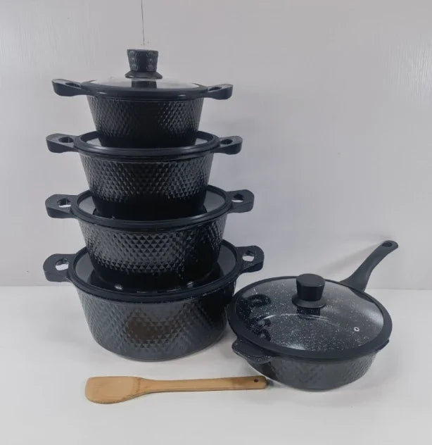 10 Piece Cooking Set Non-Stick Coating Cookware Sets Induction Compatible with Frying Pan Saucepan Pan Grill Pan Cooking Pots