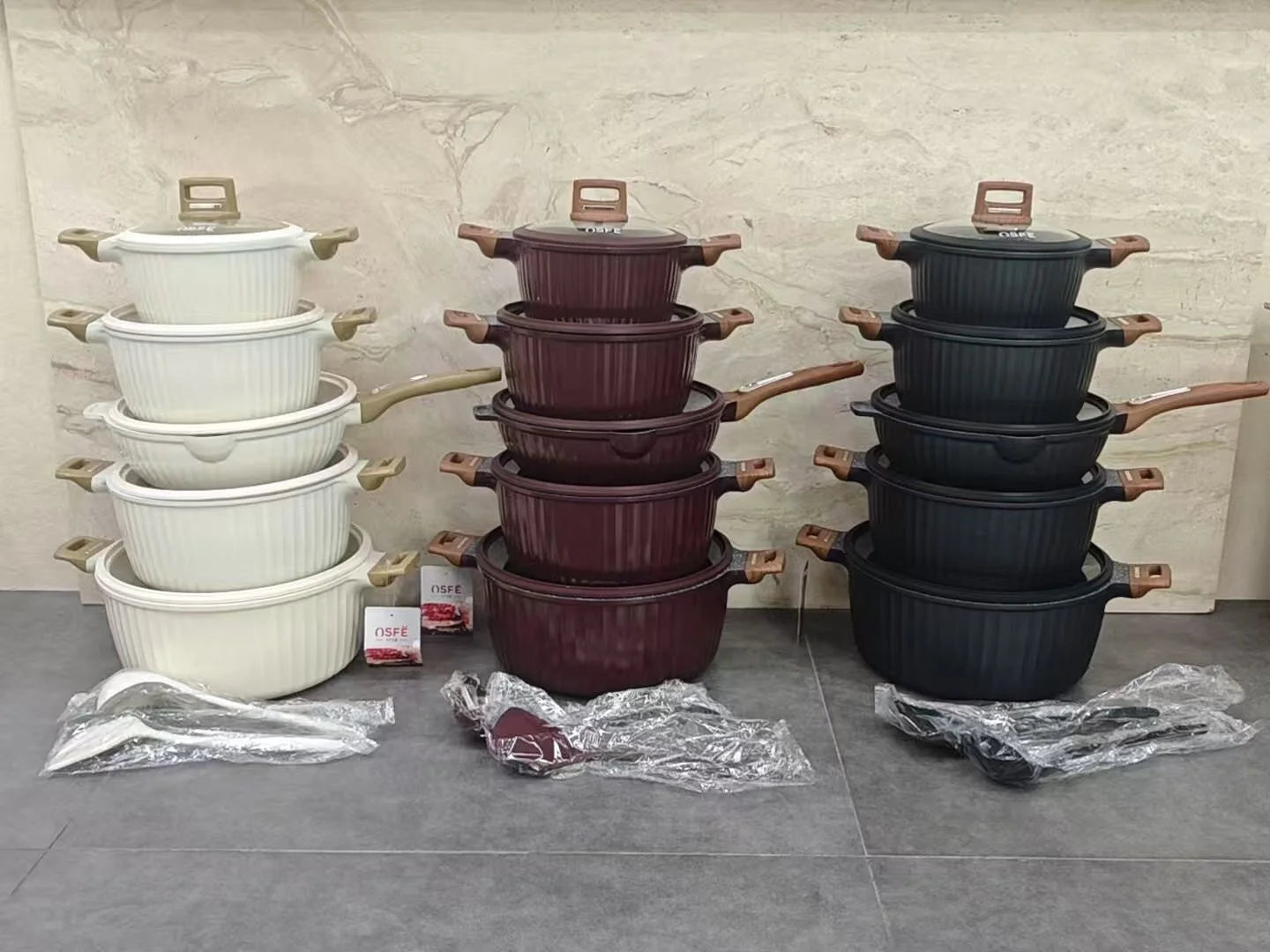 New Design 12 Pcs Die Cast Aluminum Non-stick Cooking Pots Kitchen Pot Set Cooking Pot Set Non-stick Cookware Granite