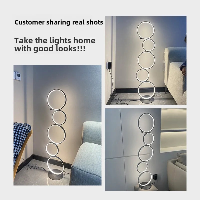 Nordic Floor Lamp Creative Led Living Room Sofa Bedroom Bedside Lighting Ring Design Background Decor Ornament Atmosphere Lamps