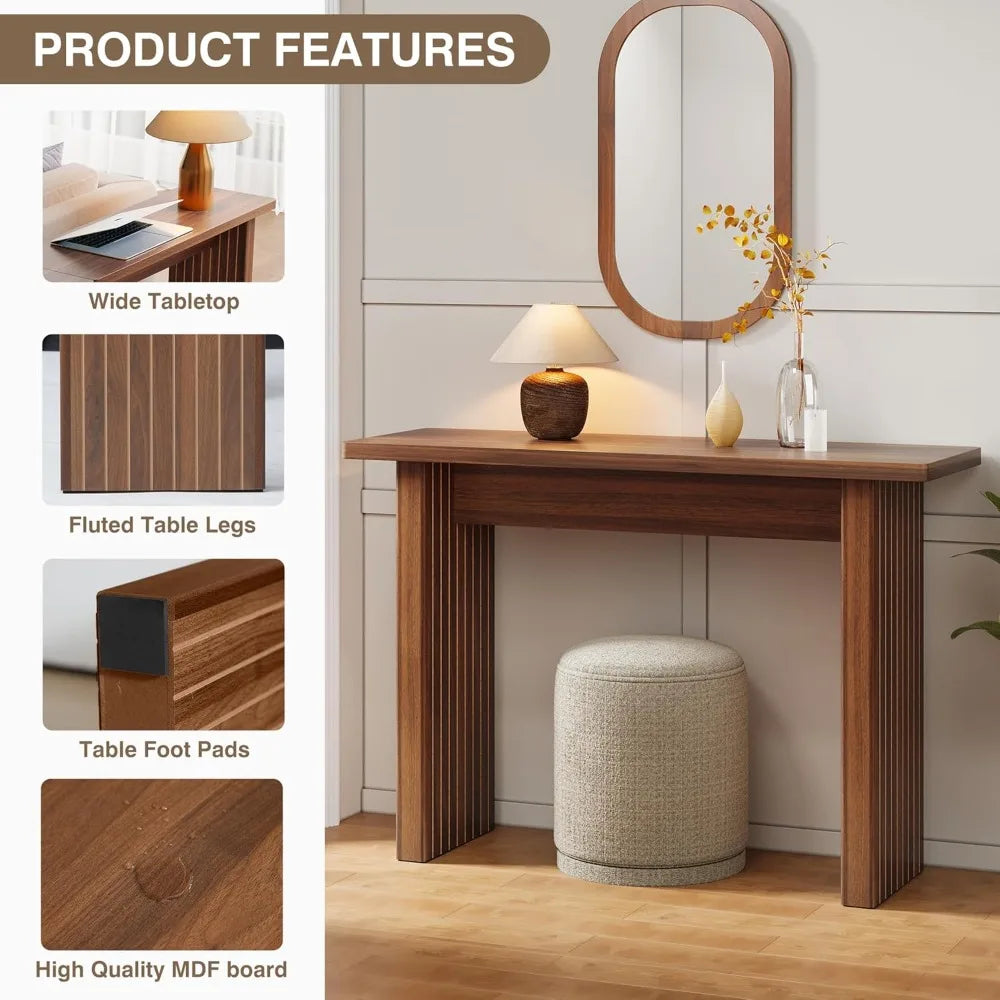 Fluted Entryway Console Table, Wooden Rectangular Sofa Table for Entrance, Narrow Wood Entryway Small Long Entry Table for Hallw