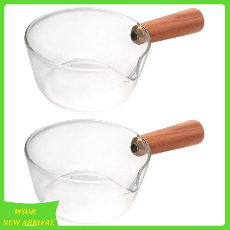 Doings!2X Glass Milk Pot With Wooden Handle 400Ml Cooking Pot For Salad Noodles Gas Stove Cookware
