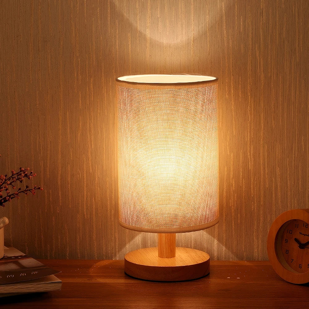 Indoor accessories wooden bedside lamp with gray linen lampshade living room coffee table decoration lamp ﻿