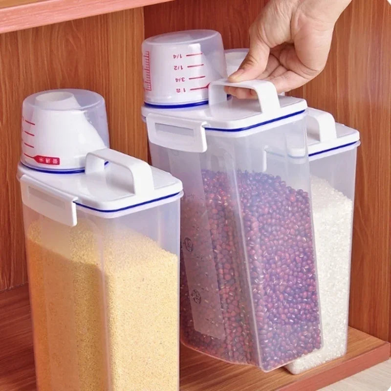 Kitchen cereals storage box Home Kitchen Transparent Plastic PP Food Container Rice and flour Storage Box With Measuring Cup