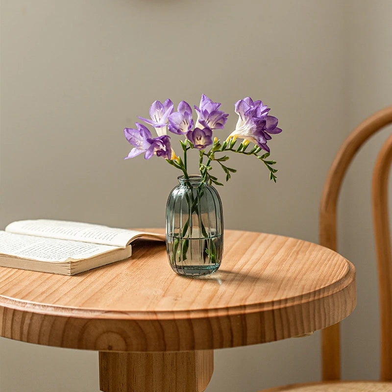 Simple Modern Mini Glass Vase Transparent Aquatic Ornament Flower Arrangement Flower Small Relief Flower Vessel