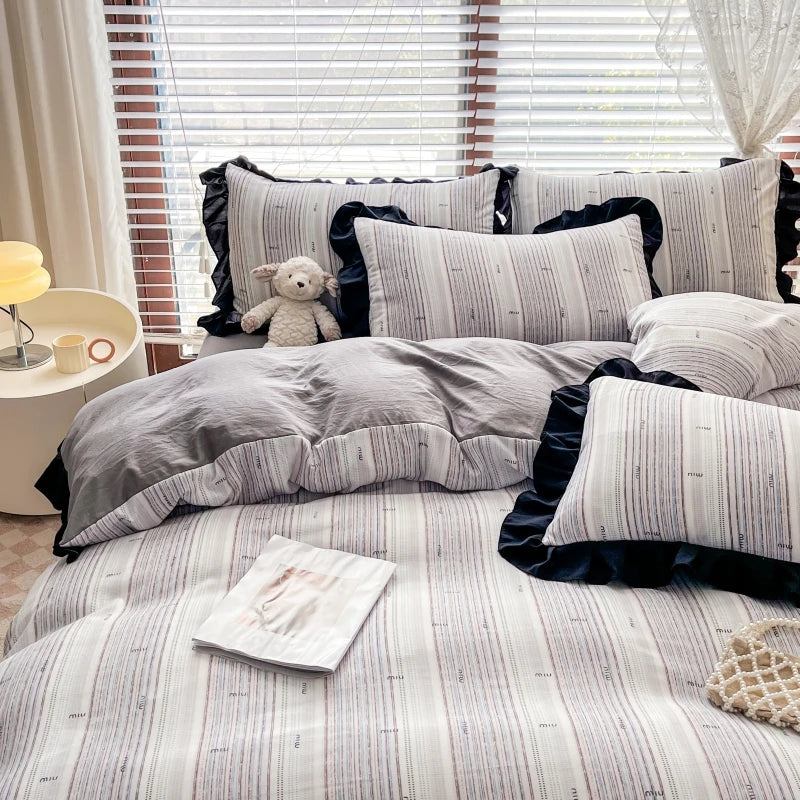 2025 Princess Bedding Set Lace Floral Wash Cotton 4pcs Bedding Quilt Cover Sheet And Pillowcases For Girl Spring Home Textiles