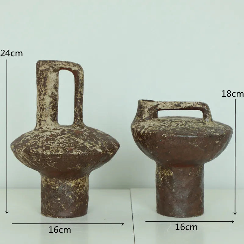 Ceramic Vase Coarse Ceramic Vase Flower Arrangement Retro Handmade Wabi Sabi Style Dry Flowers Zen Flower Arrangement