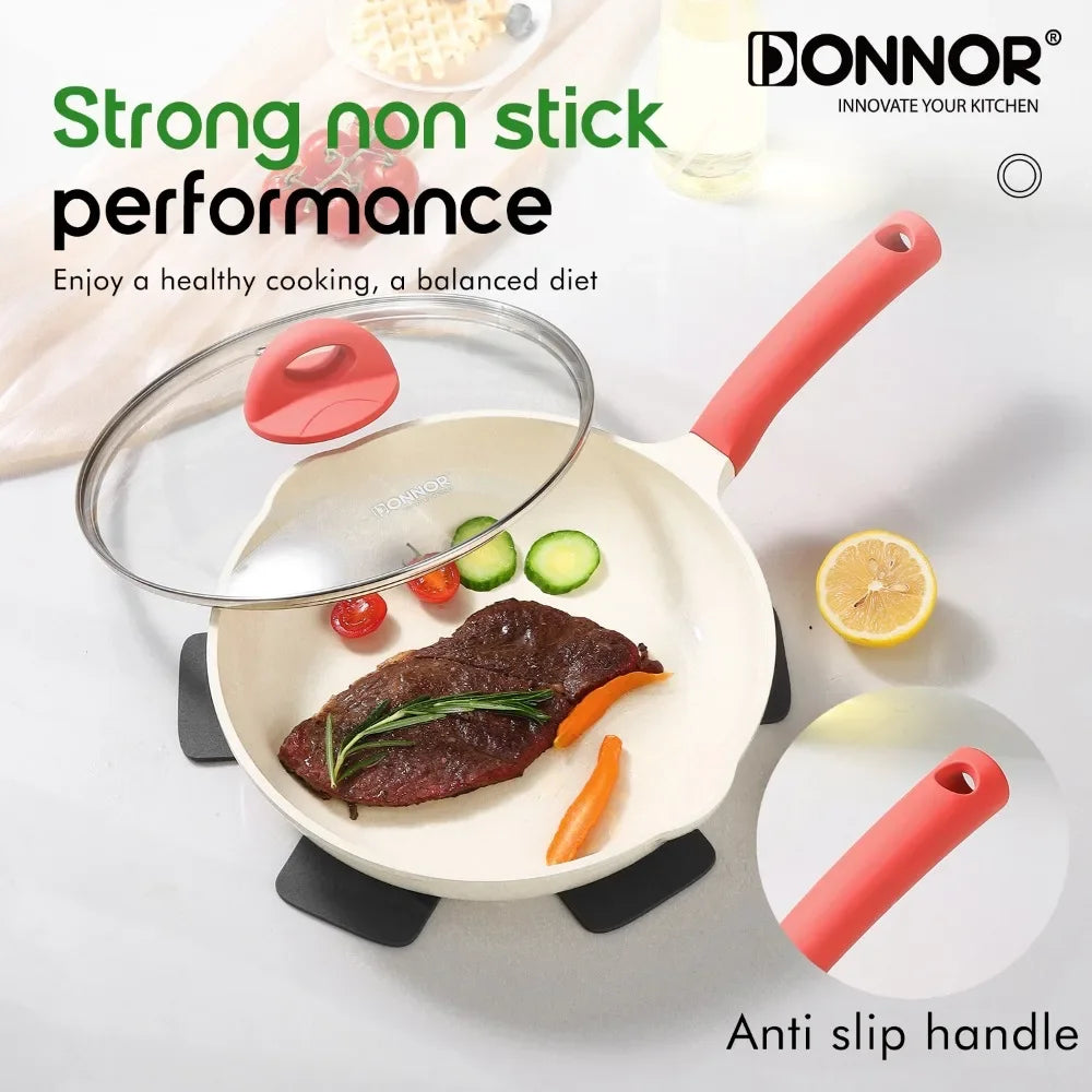 DONNOR Kitchen Pots and Pans Set Non Stick Ceramic Set of Pots with Lid Cooking Pot Frying Pan Nonstick with Pot Protectors