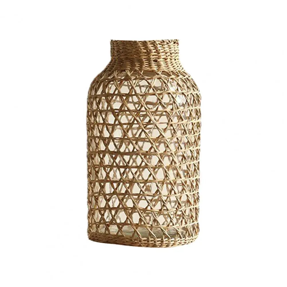 Vine Flower Vase Handmade Straw Woven Anti-broken Plant Pot Japanese Style Glass Vase Table Decoration Scene Layout Prop Home