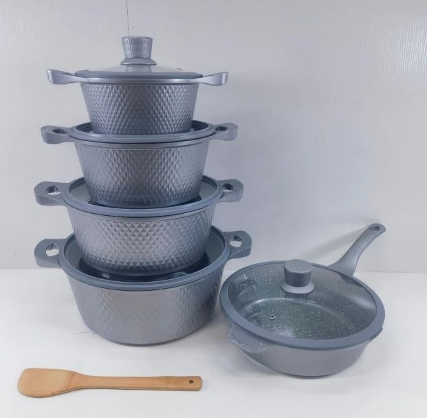 10 Piece Cooking Set Non-Stick Coating Cookware Sets Induction Compatible with Frying Pan Saucepan Pan Grill Pan Cooking Pots