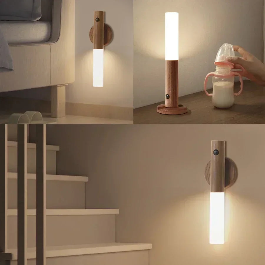 1/2/3/4pcs Rechargeable Wall Sconces Magnetic Wall Lights Night Light Motion Sensor Wooden Wall Lighting for Bedroom Stairs Hall