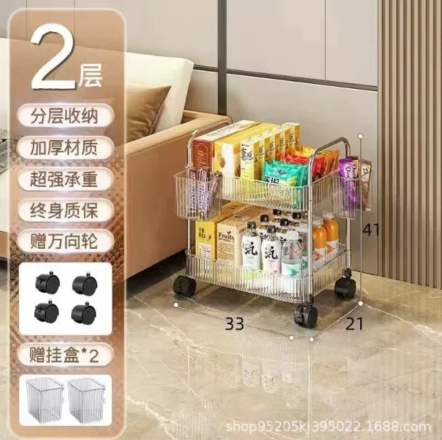 Organizer for Bedroom Living Room & Office 3 Tier Clear Storage Cart with Wheels - Multifunctional Rolling