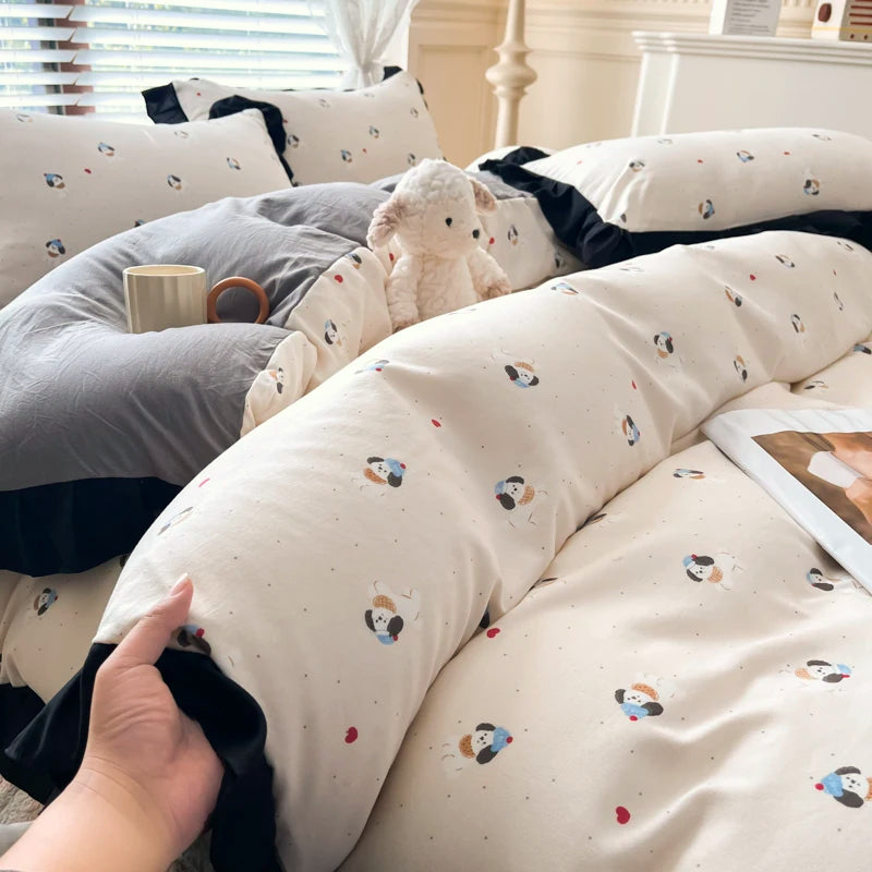 2025 Princess Bedding Set Lace Floral Wash Cotton 4pcs Bedding Quilt Cover Sheet And Pillowcases For Girl Spring Home Textiles