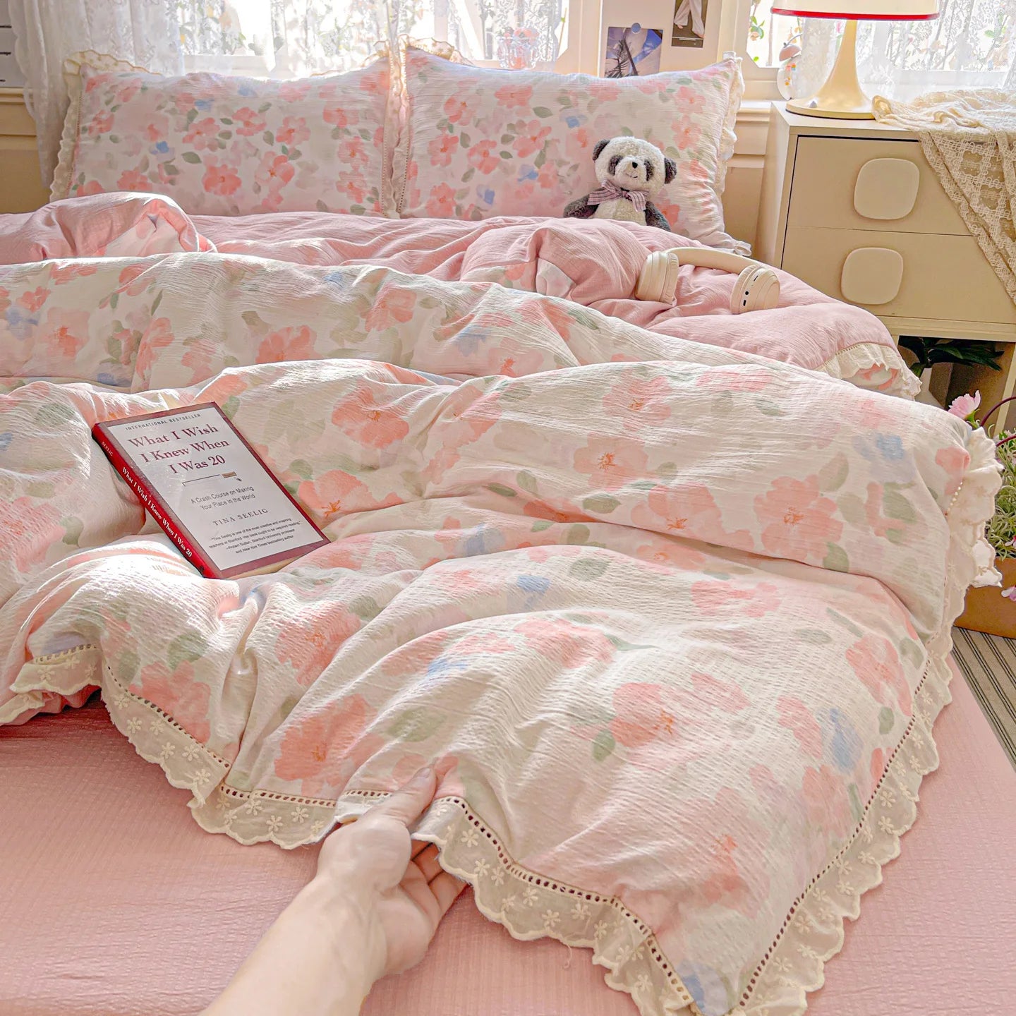 Ins Floral Bedding Set Princess Duvet Cover Set Bed Linen Flat Sheets Set 2 Pillowcases Single Double Queen Size Back To School