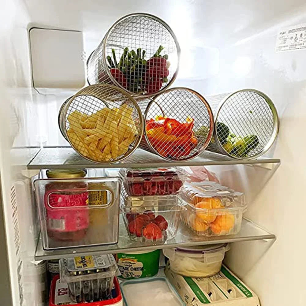 Rolling Bbq Basket- Greatest Grilling Basket Ever, Round Stainless Steel Grill Mesh, Camping Barbecue Rack For Vegetables,Fish