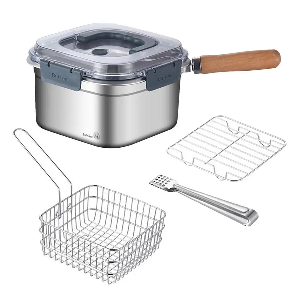 Camping Pot Set Portable Picnic 2.5L Deep Fryer Pot Stainless Steel Cookware Set Frying Pan Cooking Steamer Camping Accessory