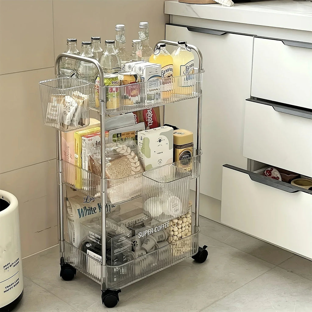 Organizer for Bedroom Living Room & Office 3 Tier Clear Storage Cart with Wheels - Multifunctional Rolling