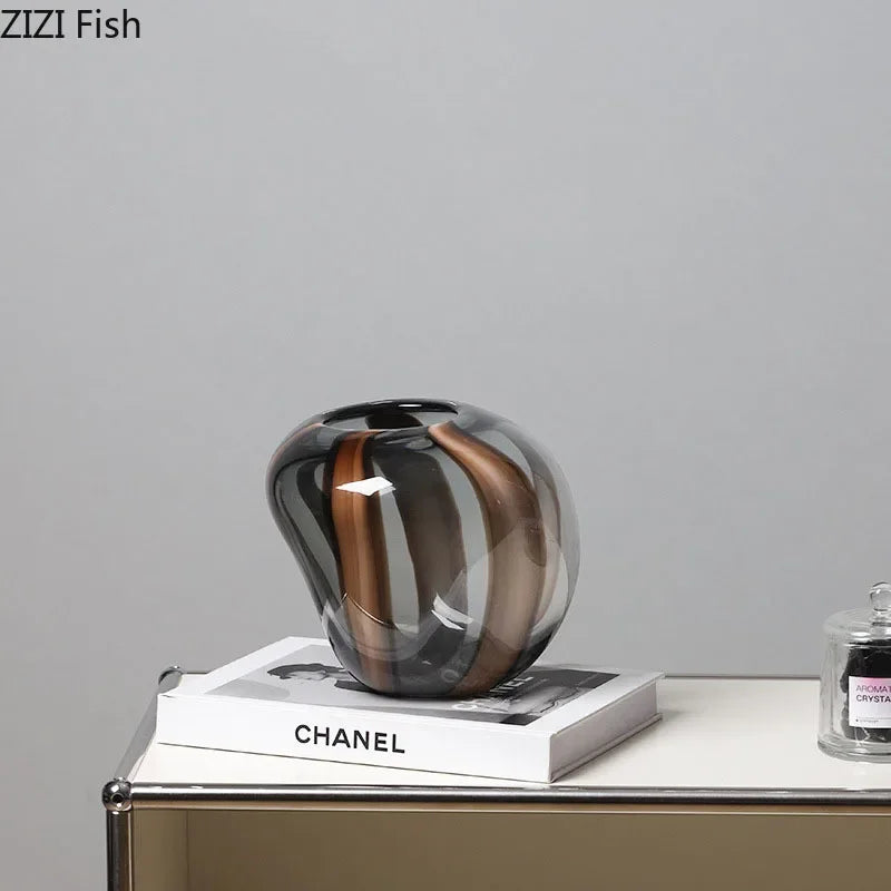 Colored Striped Glass Vase Table Decoration Flower Arrangement Creative Hydroponics Plant Pot Flowers Vases Room Aesthetic Decor