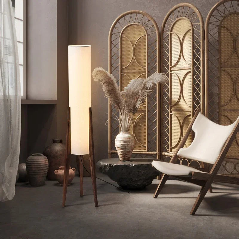 Solid Wood Floor Lamp Nordic Art Simple Modern Lamp Shade Fabri Bedroom Living Room Decor Reading Restaurant Living Room Standin