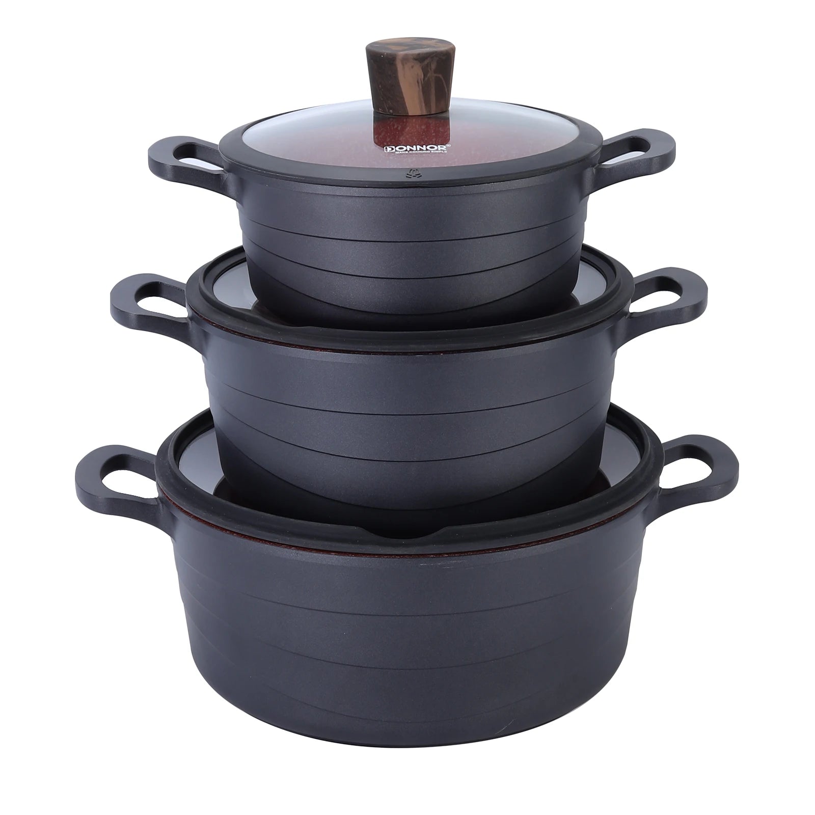 DONNOR 3 Piece Stock Pot with Lids Set, Nonstick Ceramic Coating Kitchen Cooking Casserole,  Oven for Stovetops and Induction