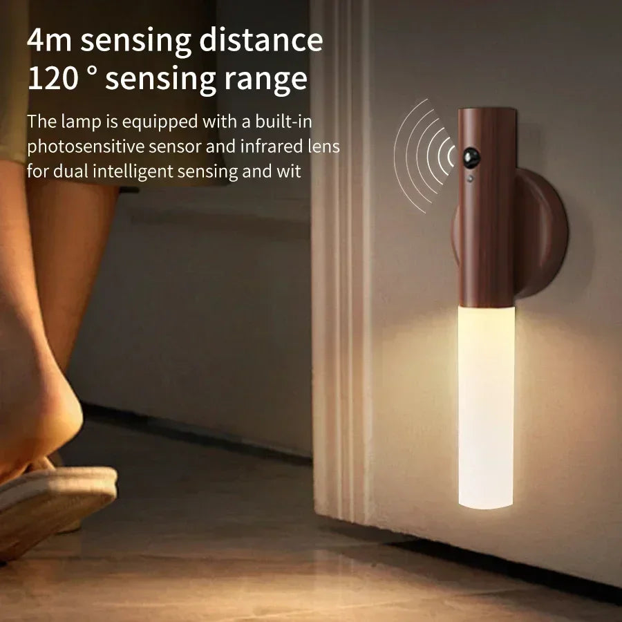 1/2/3/4pcs Rechargeable Wall Sconces Magnetic Wall Lights Night Light Motion Sensor Wooden Wall Lighting for Bedroom Stairs Hall