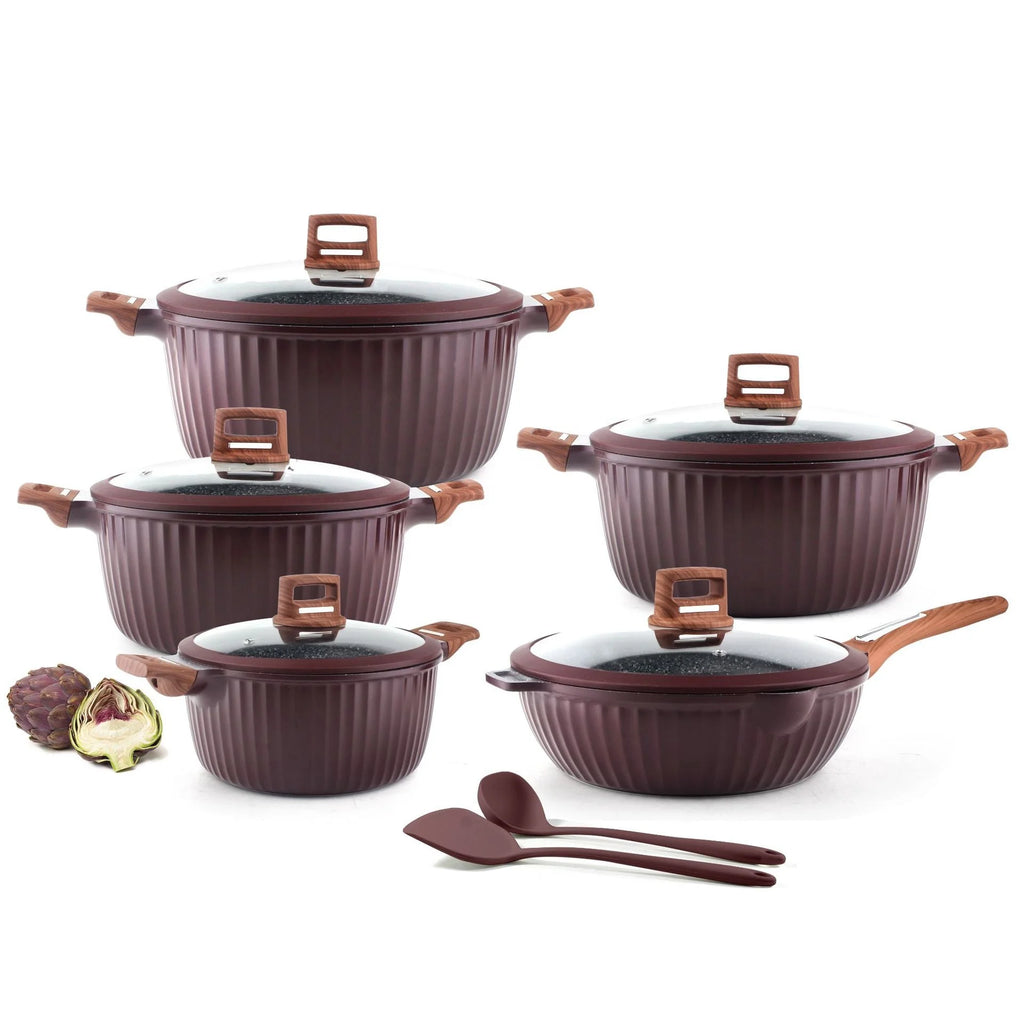 New Design 12 Pcs Die Cast Aluminum Non-stick Cooking Pots Kitchen Pot Set Cooking Pot Set Non-stick Cookware Granite