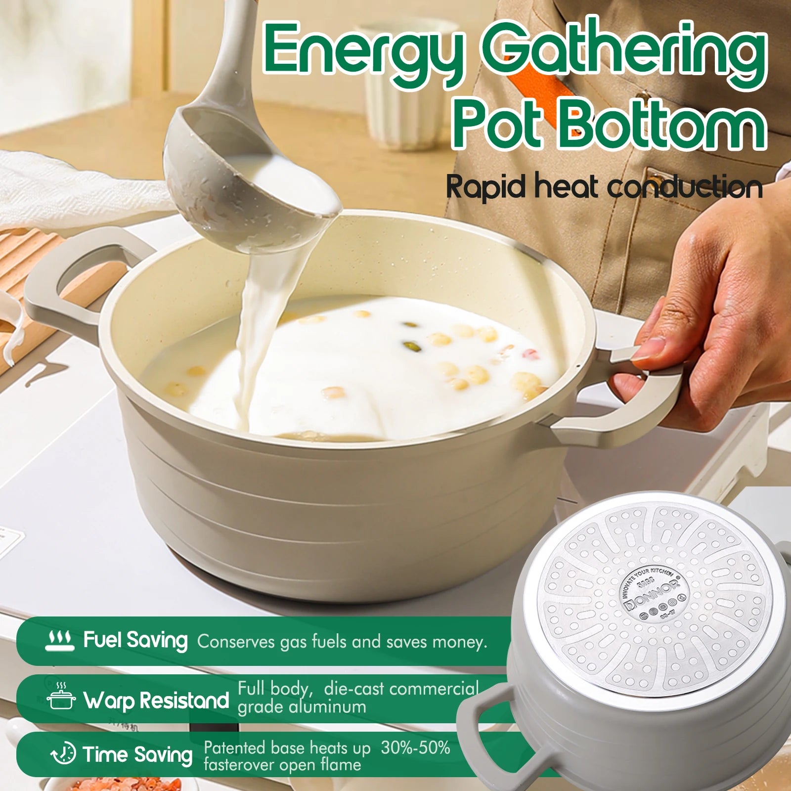 DONNOR 3 Piece Stock Pot with Lids Set, Nonstick Ceramic Coating Kitchen Cooking Casserole,  Oven for Stovetops and Induction