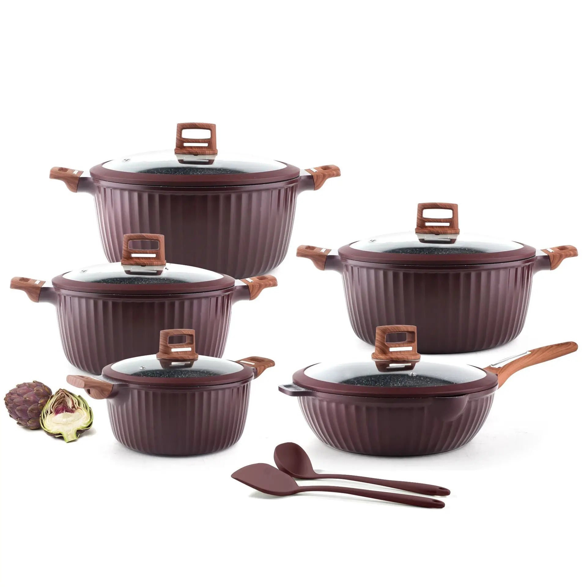 New Design 12 Pcs Die Cast Aluminum Non-stick Cooking Pots Kitchen Pot Set Cooking Pot Set Non-stick Cookware Granite