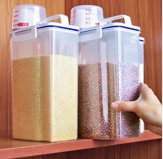 Kitchen cereals storage box Home Kitchen Transparent Plastic PP Food Container Rice and flour Storage Box With Measuring Cup