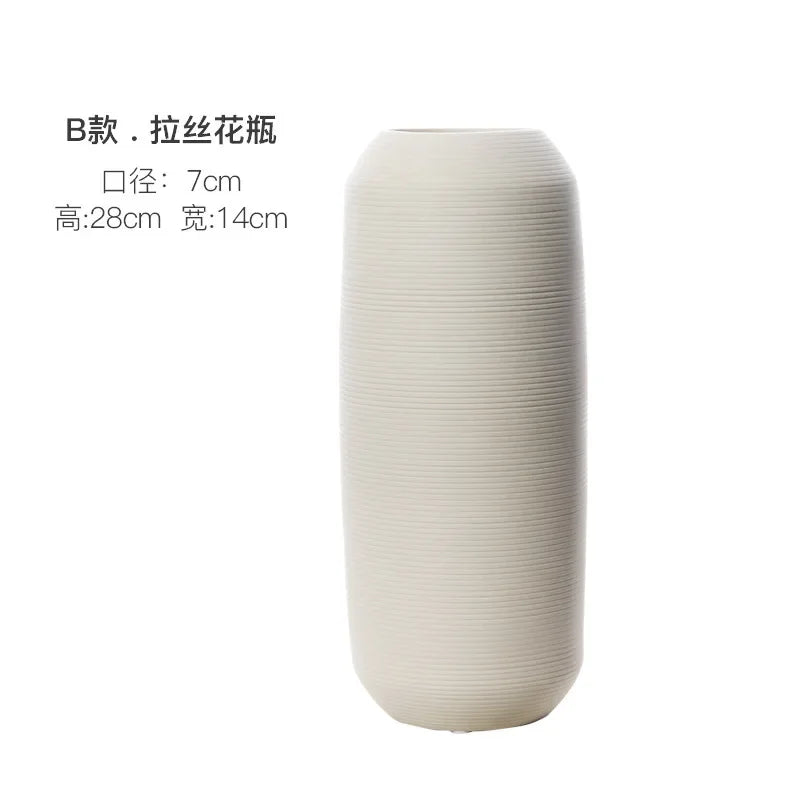 Modern Minimalist Creative White Brushed Ceramic Vase Dried Flower Arrangement Vase Home Decoration Nordic Art Crafts Ornaments