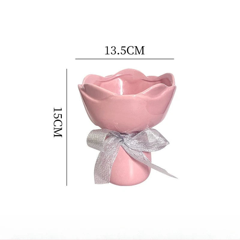 Ceramic Vase Rose Flower Shaped Vase Desk Decorati Flowers Bouquet for Home Girding Decorative Floral Vases Room Aesthetic Decor