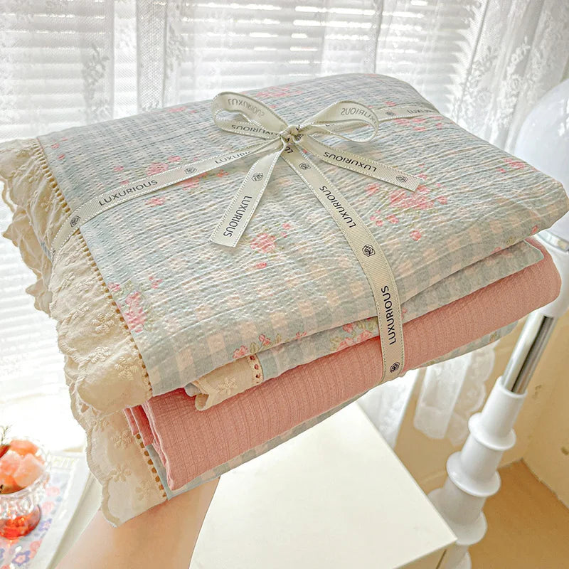 Ins Floral Bedding Set Princess Duvet Cover Set Bed Linen Flat Sheets Set 2 Pillowcases Single Double Queen Size Back To School