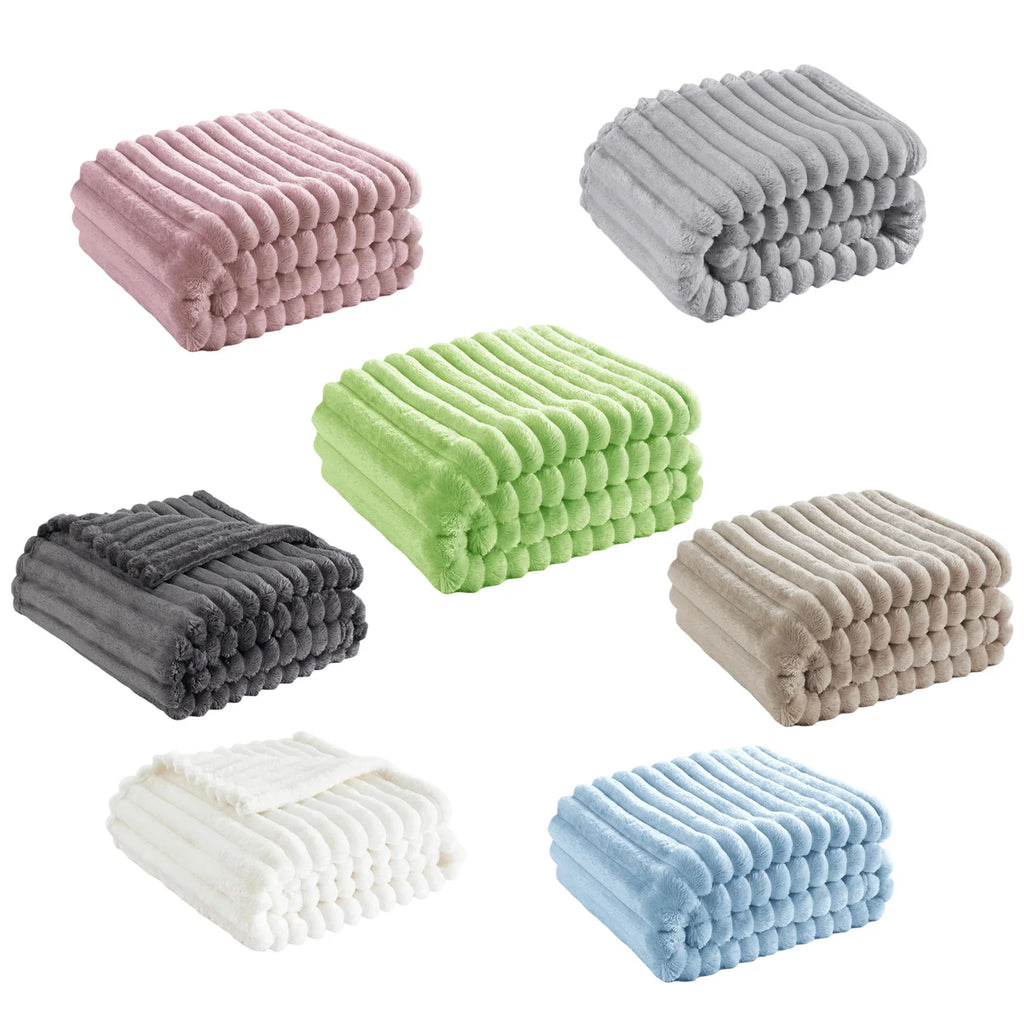 Household Living Room Bedroom Soft Blanket Solid Color Cozy Smooth Quilt With Stripe Family Commonly Used Stay Warm Beddings