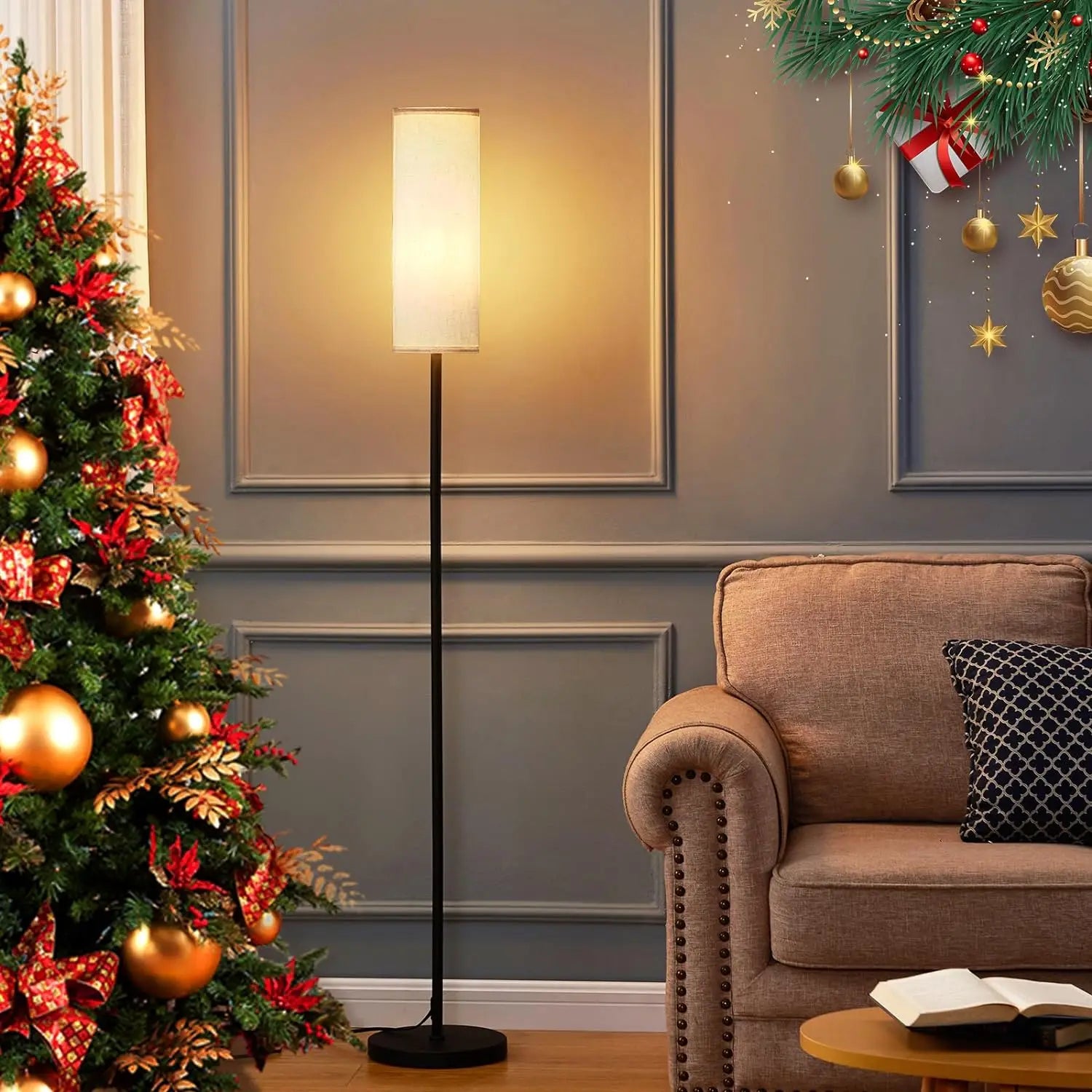 Floor Lamp Modern Standing Lamps with Lampshade Minimalist Tall Lamp with Foot Switch 3 Color Dimmable for Living Room Office