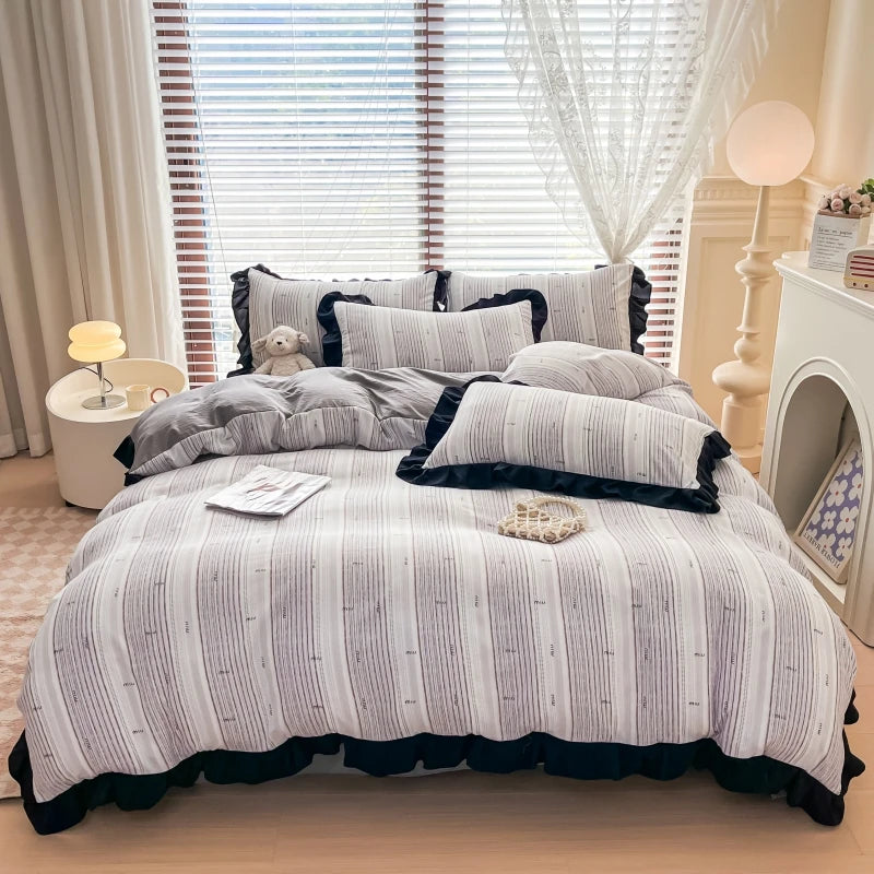 2025 Princess Bedding Set Lace Floral Wash Cotton 4pcs Bedding Quilt Cover Sheet And Pillowcases For Girl Spring Home Textiles