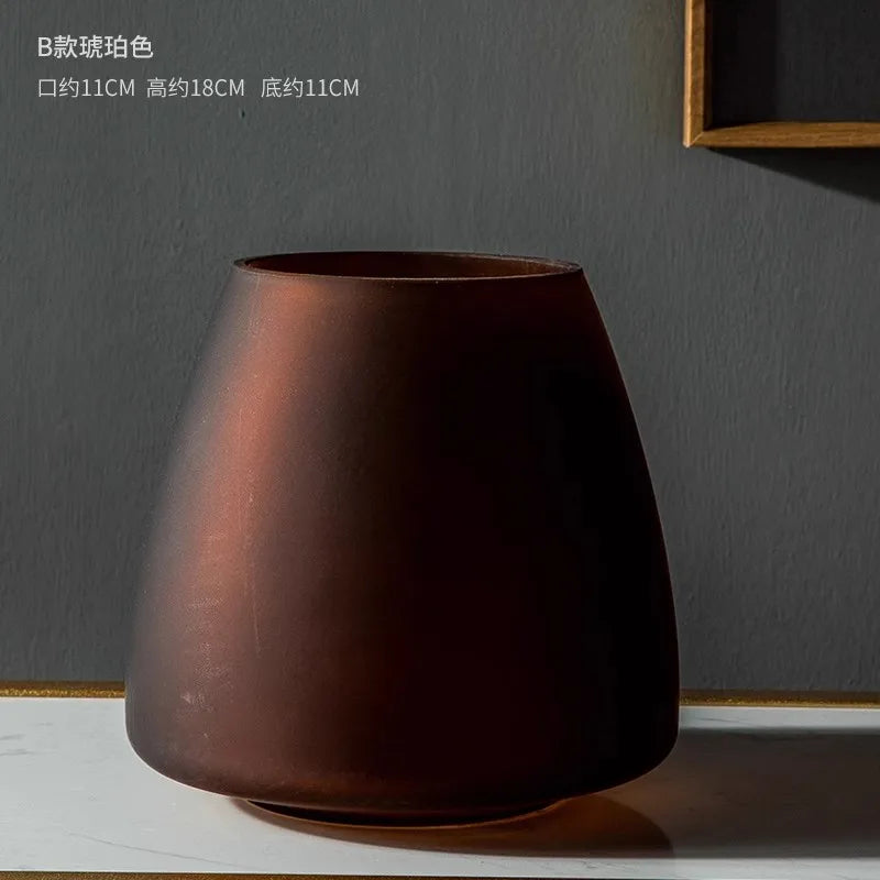 Nordic Light Luxury Home Decor Frosted Glass Vase Living Room Decoration Table Flowers Hydroponic Vase Terrarium Decor