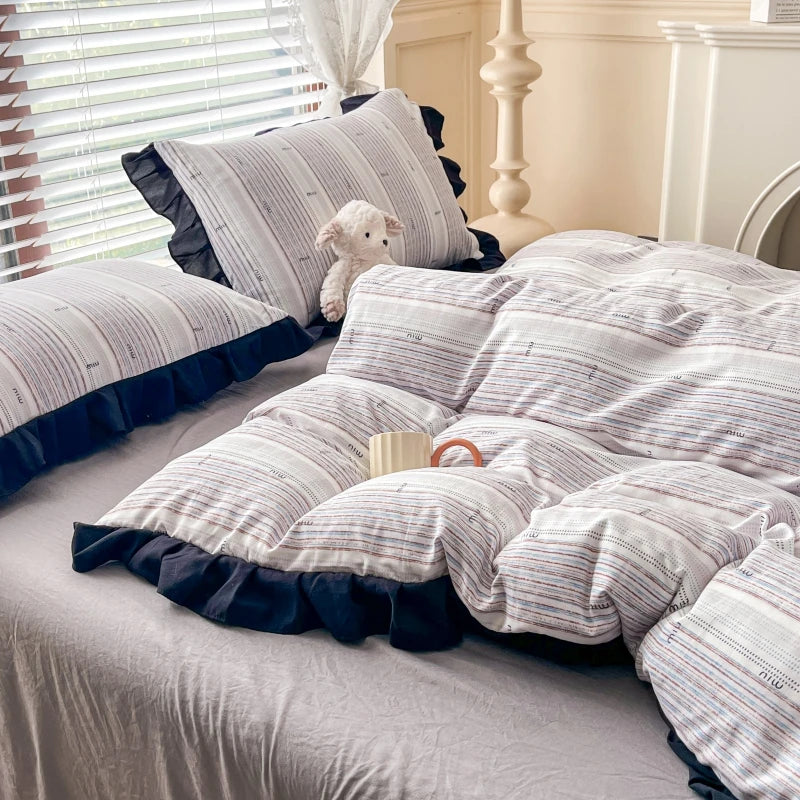 2025 Princess Bedding Set Lace Floral Wash Cotton 4pcs Bedding Quilt Cover Sheet And Pillowcases For Girl Spring Home Textiles