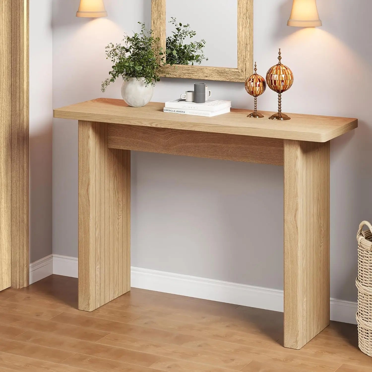 Fluted Entryway Console Table, Wooden Rectangular Sofa Table for Entrance, Narrow Wood Entryway Small Long Entry Table for Hallw