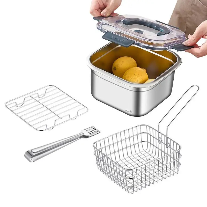 Camping Pot Set Portable Picnic 2.5L Deep Fryer Pot Stainless Steel Cookware Set Frying Pan Cooking Steamer Camping Accessory