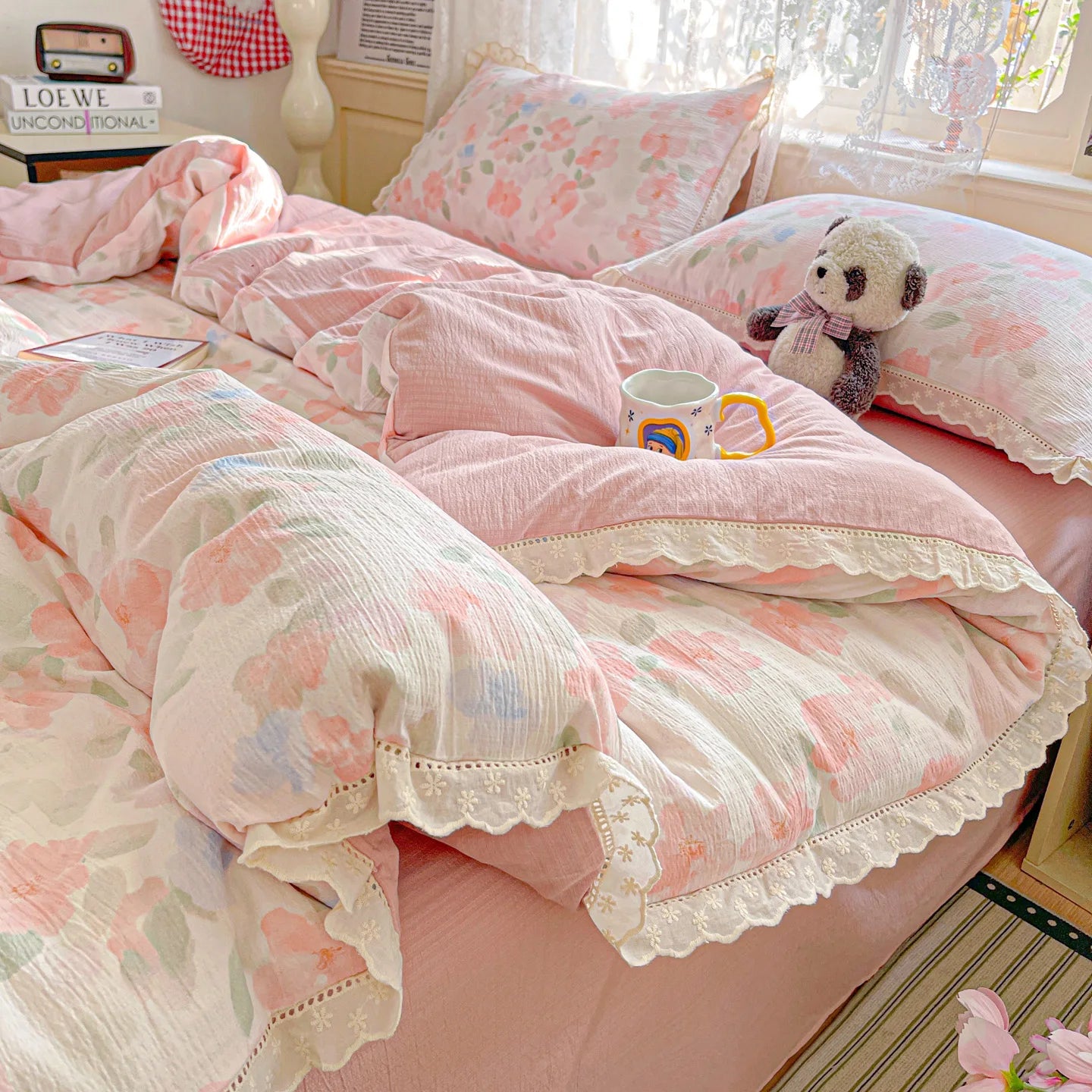 Ins Floral Bedding Set Princess Duvet Cover Set Bed Linen Flat Sheets Set 2 Pillowcases Single Double Queen Size Back To School