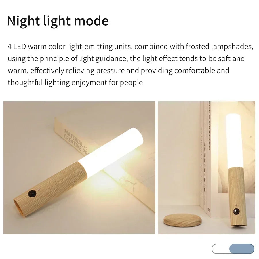 1/2/3/4pcs Rechargeable Wall Sconces Magnetic Wall Lights Night Light Motion Sensor Wooden Wall Lighting for Bedroom Stairs Hall