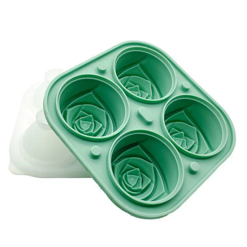 3D Rose Ice Molds Kitchen 2.5 Inch Small Ice Cube Trays Make 4 Grids Cute Flower Shape Silicone Rubber Fun Ice Ball Maker