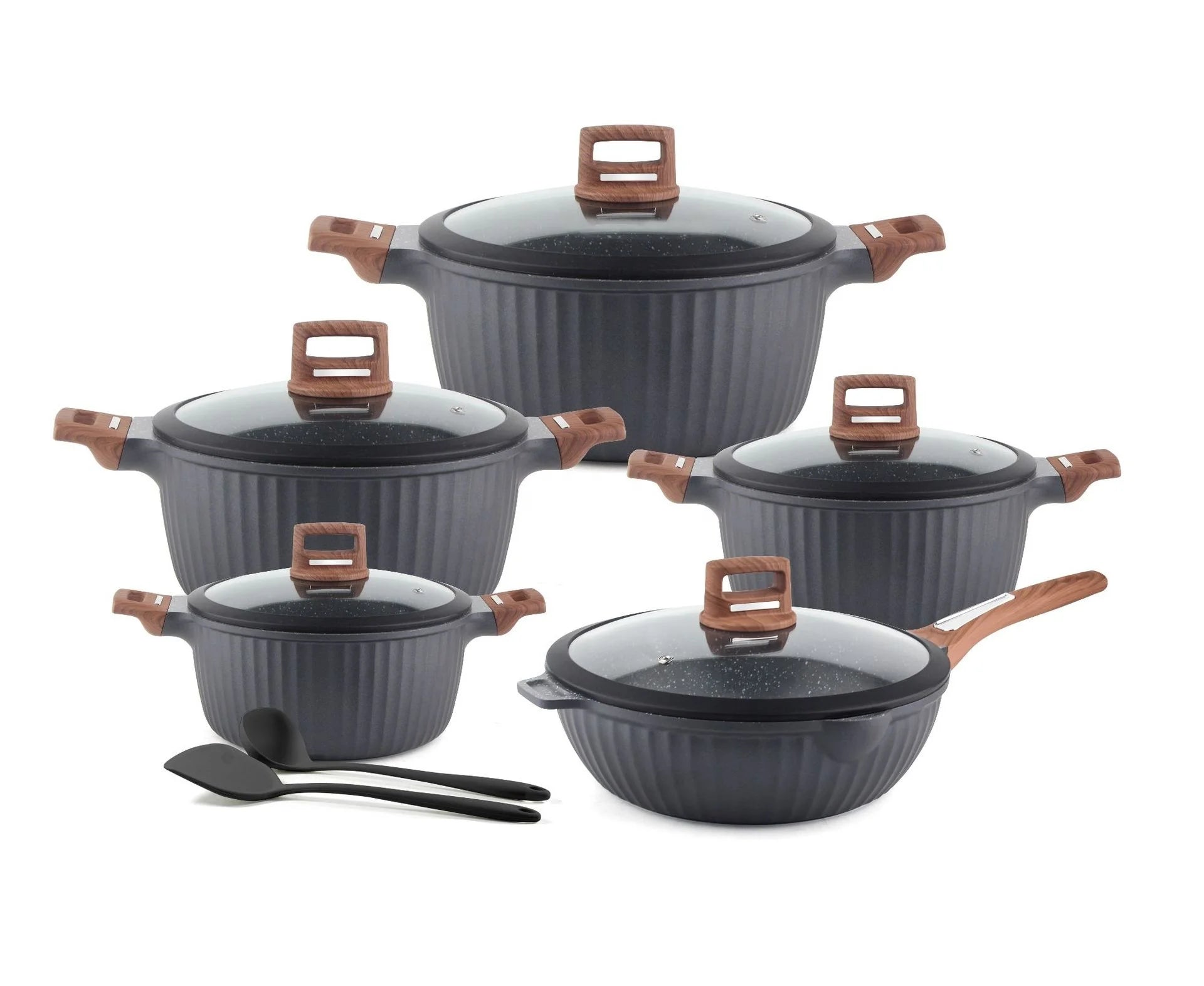 New Design 12 Pcs Die Cast Aluminum Non-stick Cooking Pots Kitchen Pot Set Cooking Pot Set Non-stick Cookware Granite